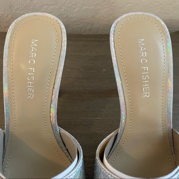 NWT Marc Fisher Danria Slip On Square Toe Silver Metallic Heels, Size 6 - Picture 6 of 10